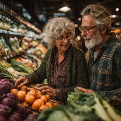 Літня пара разом готує здоровий обід